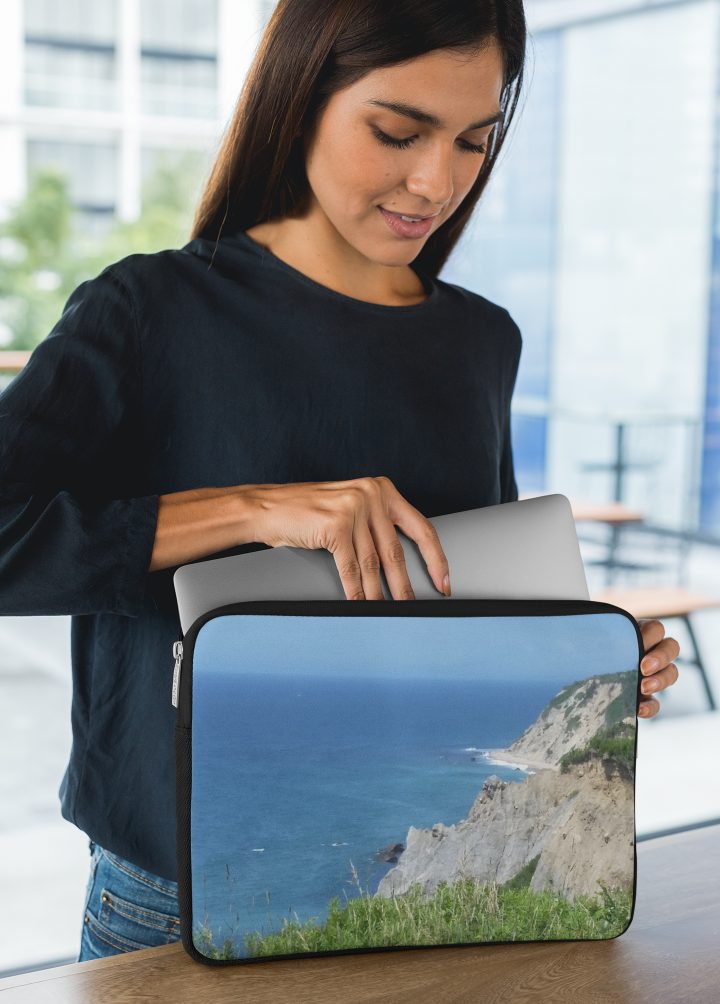 Girl with a Block Island Bluffs Laptop sleeve.