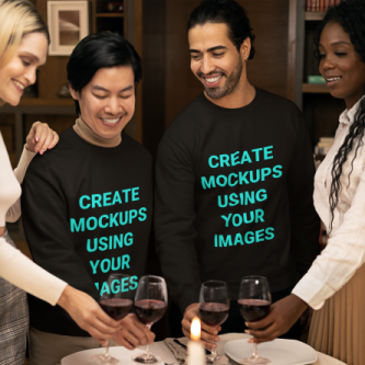 Two women with two men wearing shirts that read: Create Mockups Using Your Images.
