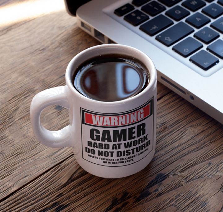 White Warning Gamer Hard At Work mug.