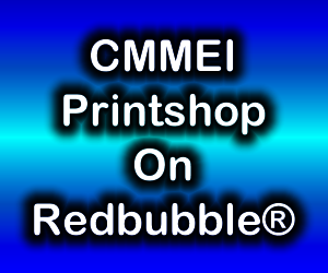 Blue gradient box with CMMEI Printshop On Redbubble® in it.