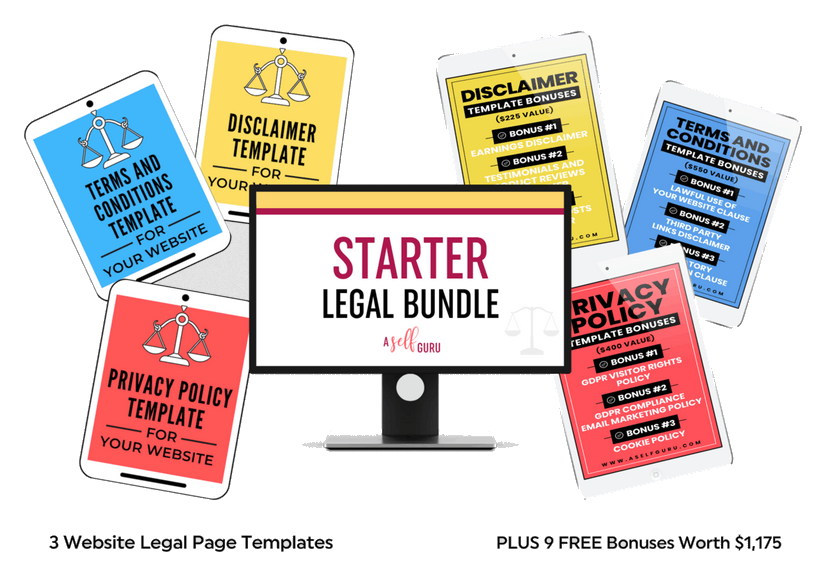 Starter Legal Bundle image showing 3 Web site legal page templates and bonus templates.
